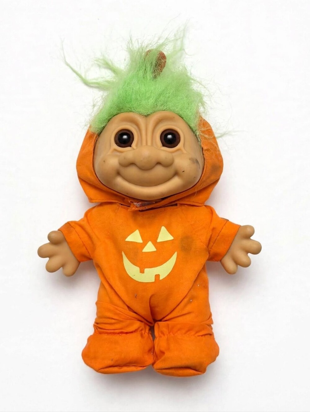 Vintage Halloween Pumpkin Troll Doll Orange Jack O Lantern